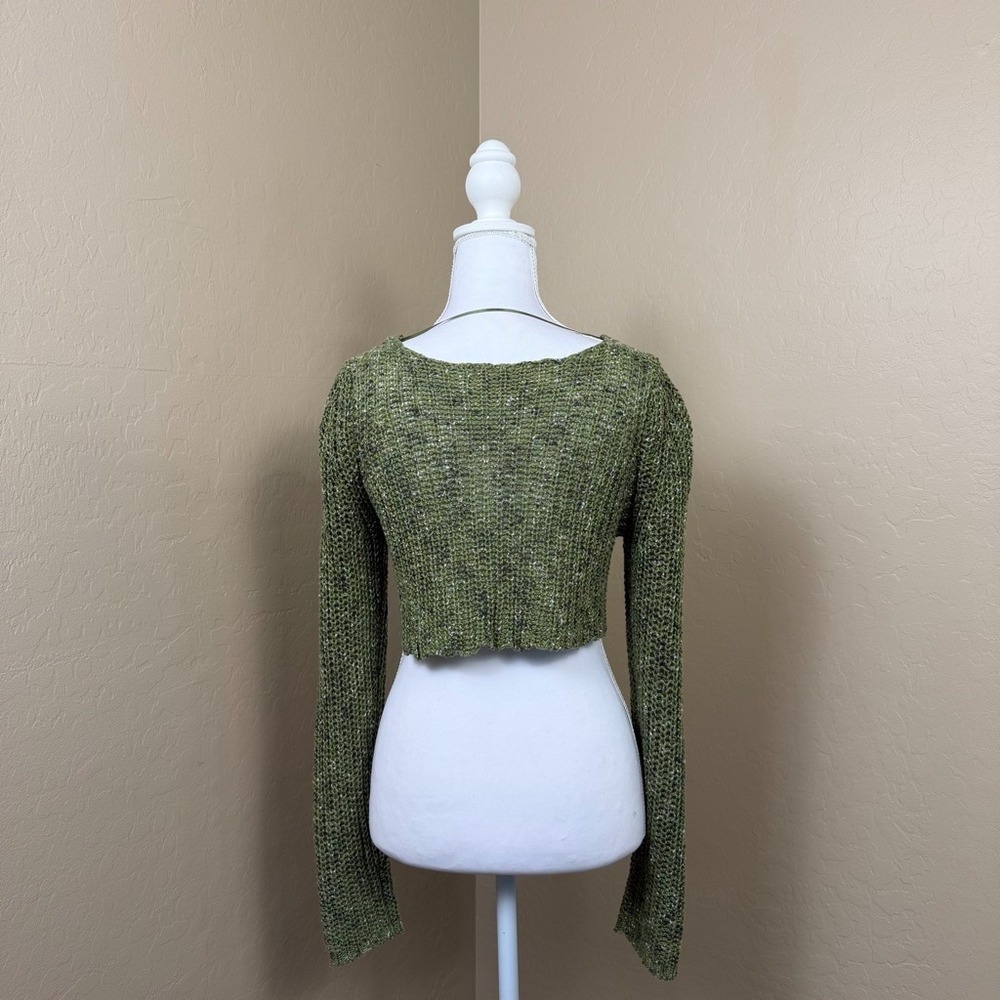 Urban Outfitters Green Open Knit Cardigan S Cropped Bell Sleeve Y2K Fairy Grunge - Picture 2 of 6
